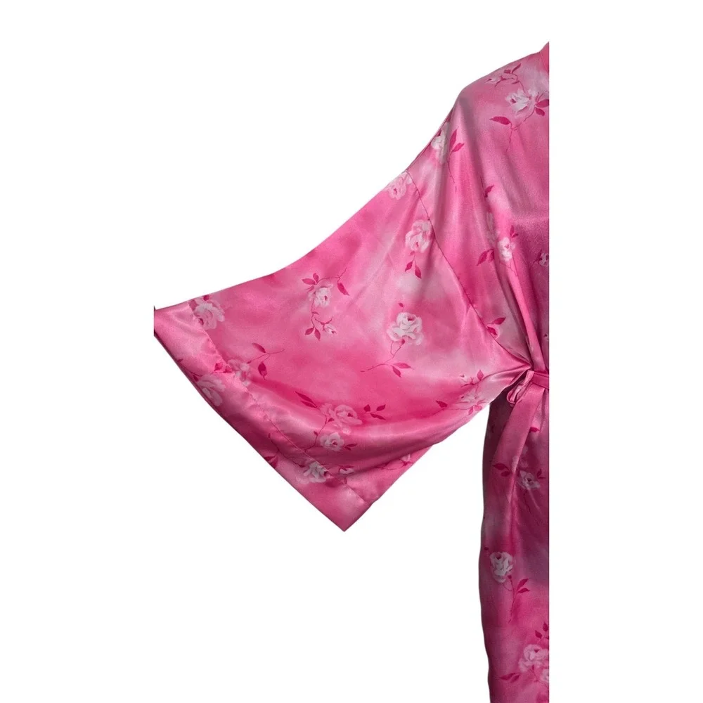 Vintage‎ Inner Most Lingerie Robe Pink Satin Silky Kimono Floral Coquette Size L